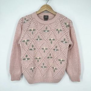 ❄️Vintage 80s 90s Designer Originals Floral Pearl Cottagecore Pink Sweater